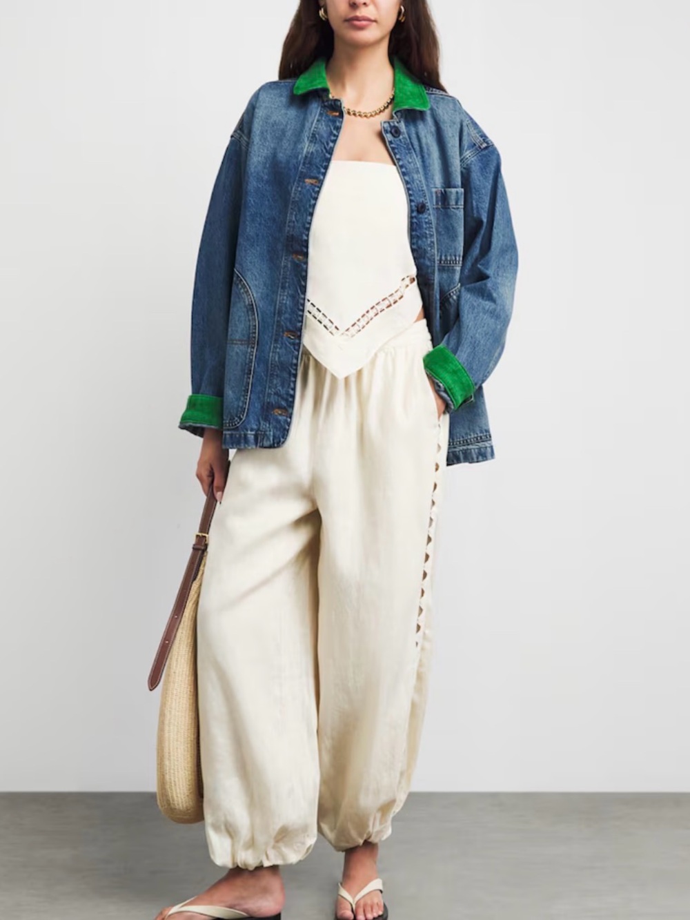 DOEN NWT Pascual Corduroy-trimmed Denim Jacket Sz Large